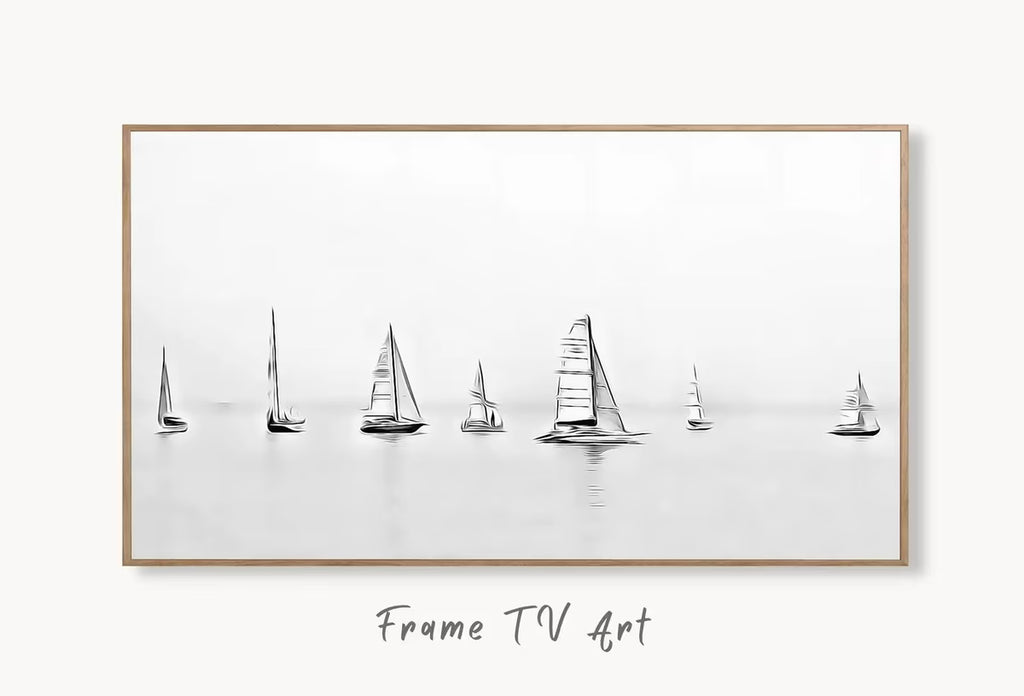 Samsung Frame TV Art 4K Boats at Sea Painting Nautical Wall Art. Instant Download Boat Painting for the Frame TV. Minimalist Art for TV – Frame TV  Art