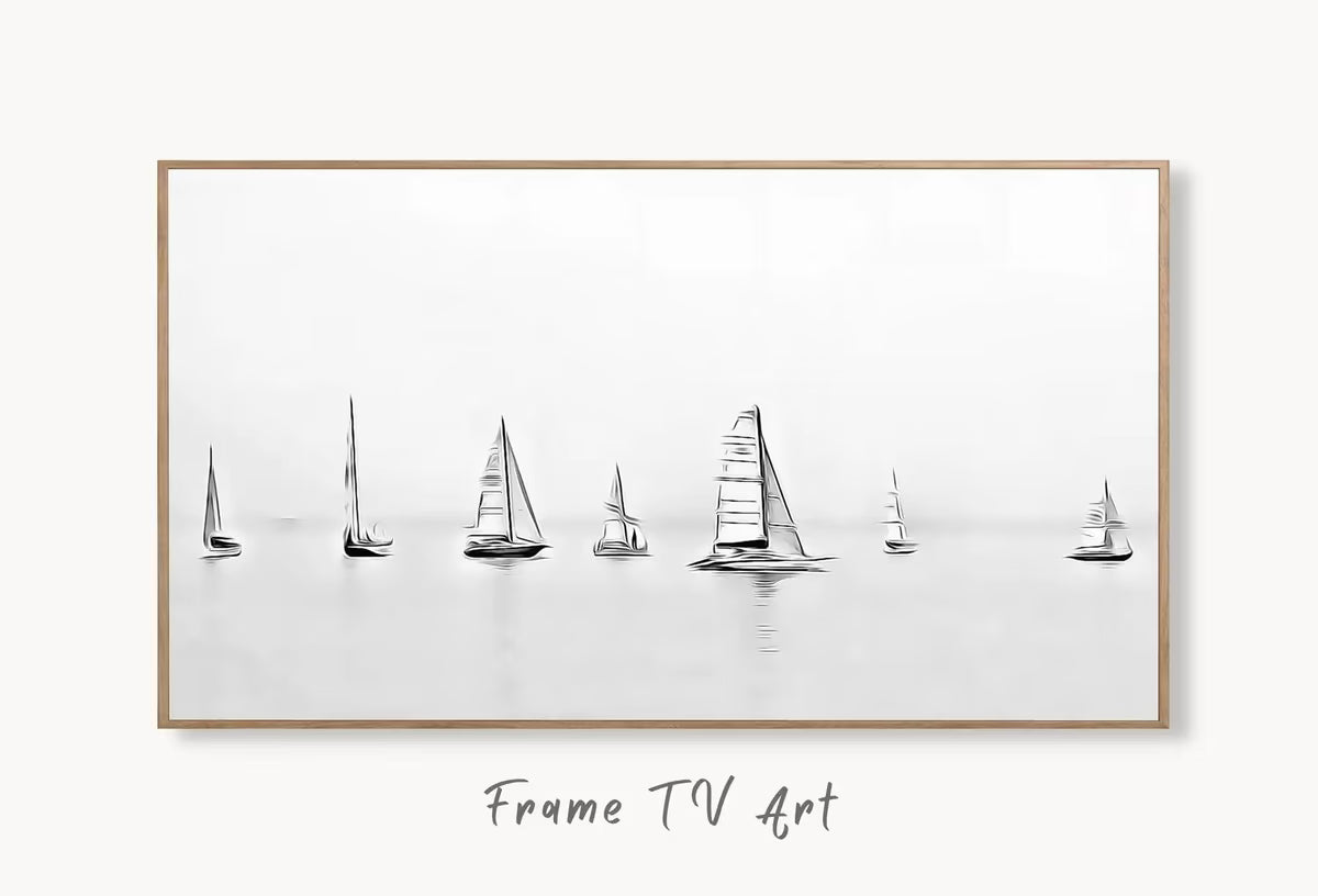Samsung Frame TV Art 4K Boats at Sea Painting Nautical Wall Art. Instant Download Boat Painting for the Frame TV. Minimalist Art for TV – Frame TV  Art