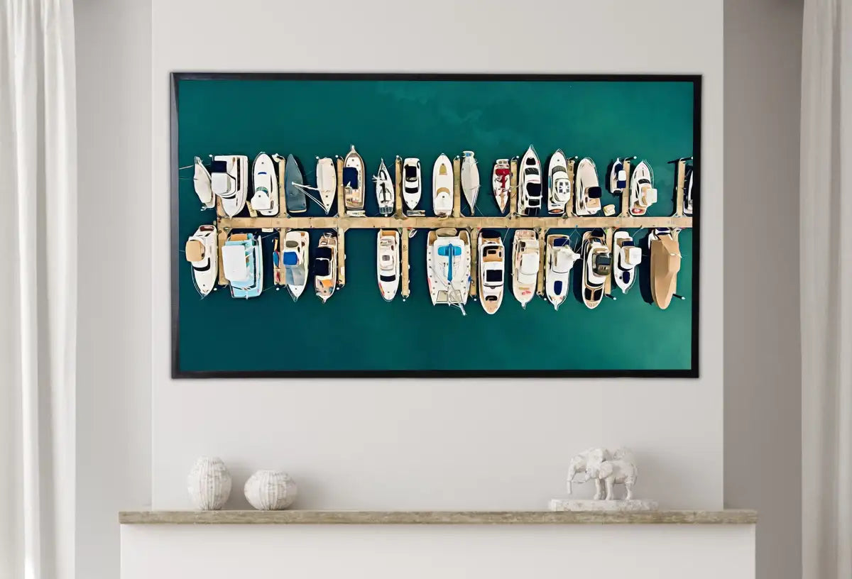 Detail view of artwork from Samsung Frame TV Art 4K Boats in a Harbor Digital Painting, Nautical Wall Decor. Instant Download Boat Art for the Frame TV. Art for TV. (variation 2)