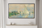 Detail view of artwork from Samsung Frame TV Art 4K Boats on Shore Painting by Auguste Renoir. Famous Antique Oil Painting. Coastal Landscape Vintage Art for Frame TV. (variation 2)