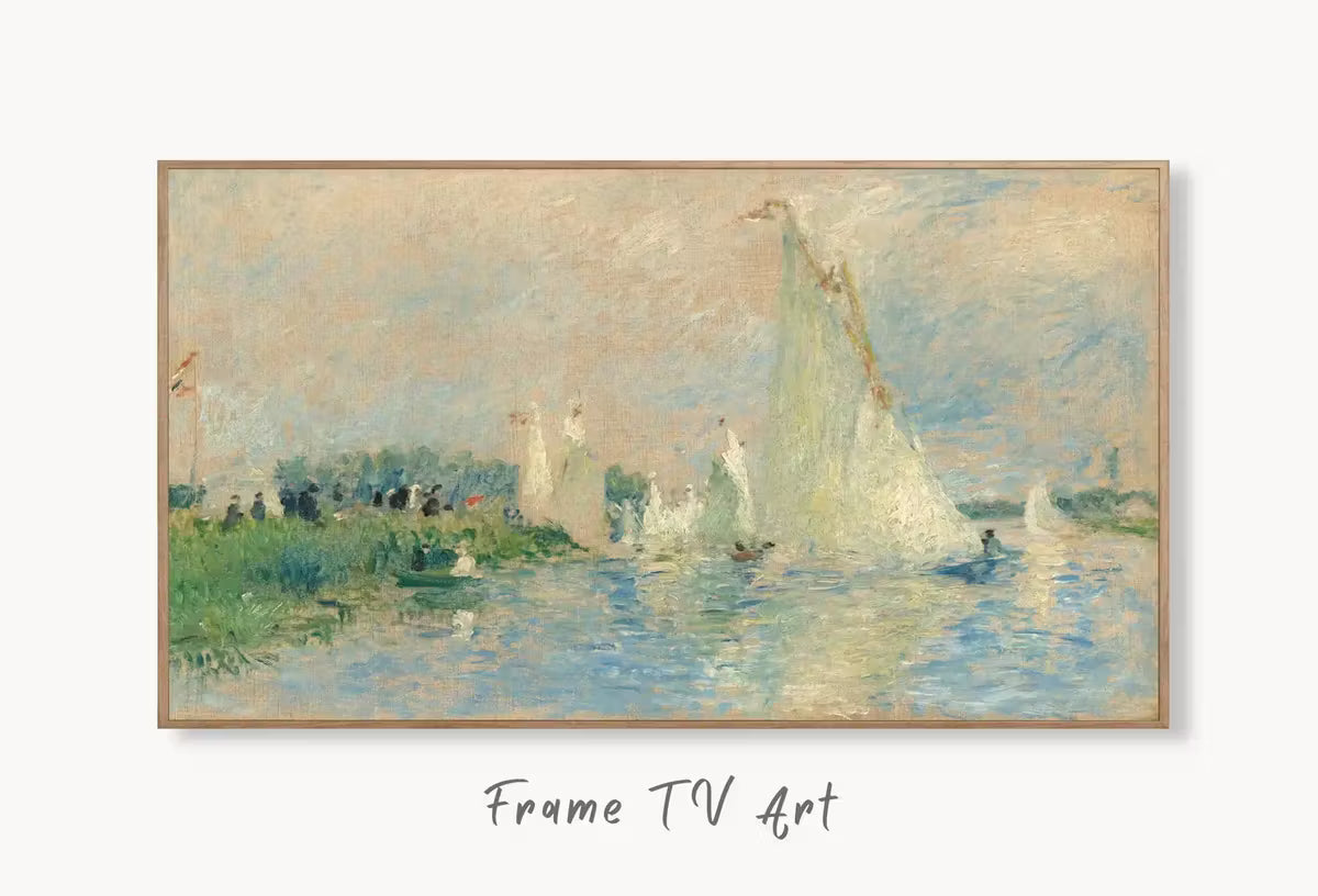 Samsung Frame TV Art 4K Boats on Shore Painting by Auguste Renoir. Famous Antique Oil Painting. Coastal Landscape Vintage Art for Frame TV – Frame TV  Art