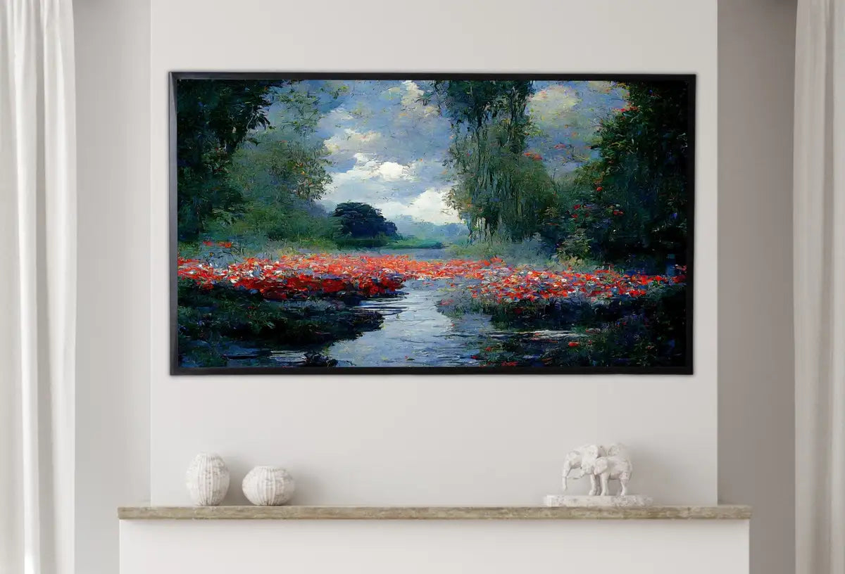 Detail view of artwork from Samsung Frame TV Art 4K Botanical Landscape Monet Inspired Digital Painting. Instant Download Landscape Wall Art for Frame TV. Floral Decor. (variation 2)