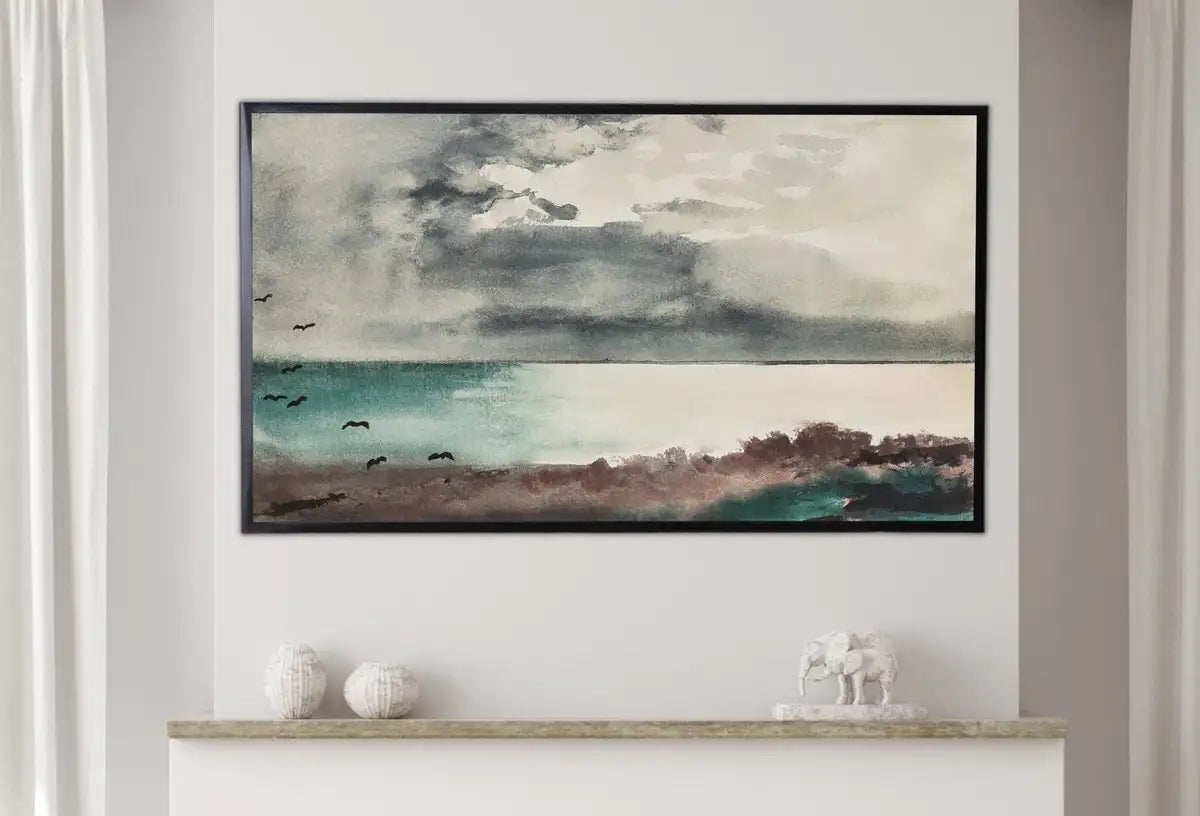 Detail view of artwork from Samsung Frame TV Art 4K, Breaking Ocean Storm Vintage Painting. Frame Art Tv Digital Download for Samsung TV Coastal Landscape Frame TV Art. (variation 2)