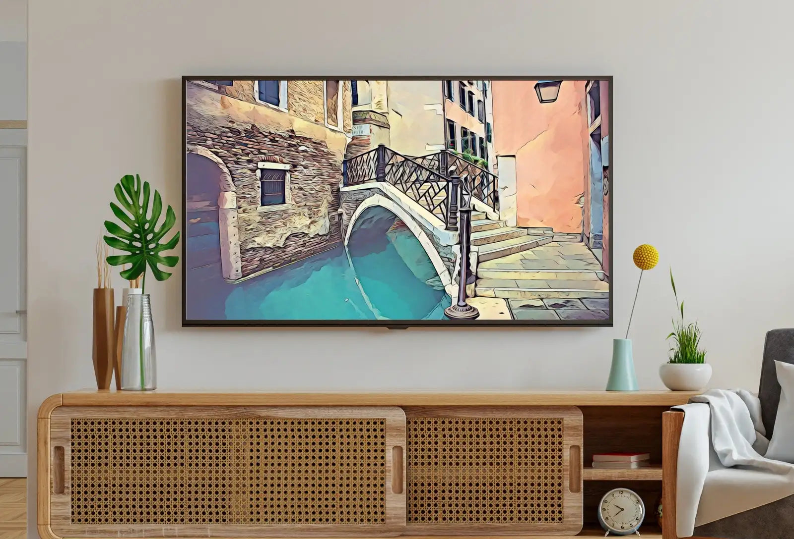 Second included artwork preview from Samsung Frame TV Art 4K Bridge Staircase in Venice Colorful Italy Art. Instant Download Venice Landscape for the Frame TV. Italy Decor featuring various scenes.