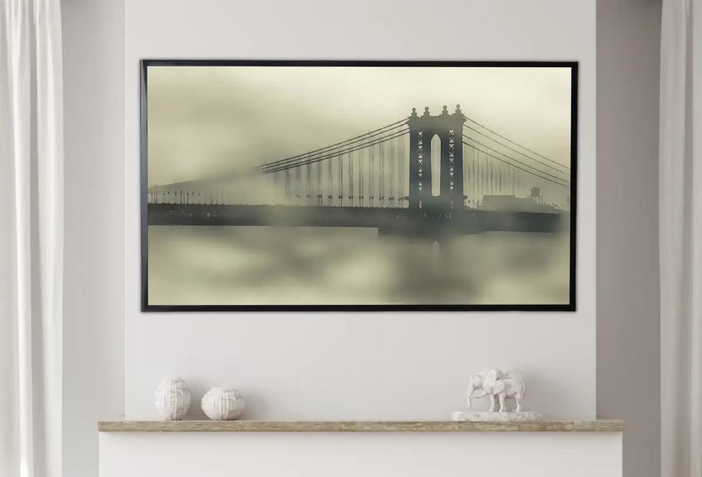 Samsung Frame TV Art 4K Brooklyn Bridge Morning Mist New York City Digital Art. Instant Download Art for TV, Artwork for The Frame TV – Frame TV  Art