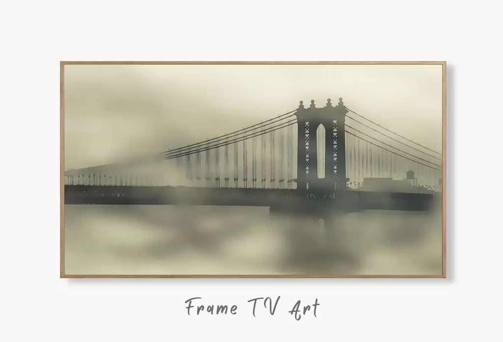 Samsung Frame TV Art 4K Brooklyn Bridge Morning Mist New York City Digital Art. Instant Download Art for TV, Artwork for The Frame TV – Frame TV  Art