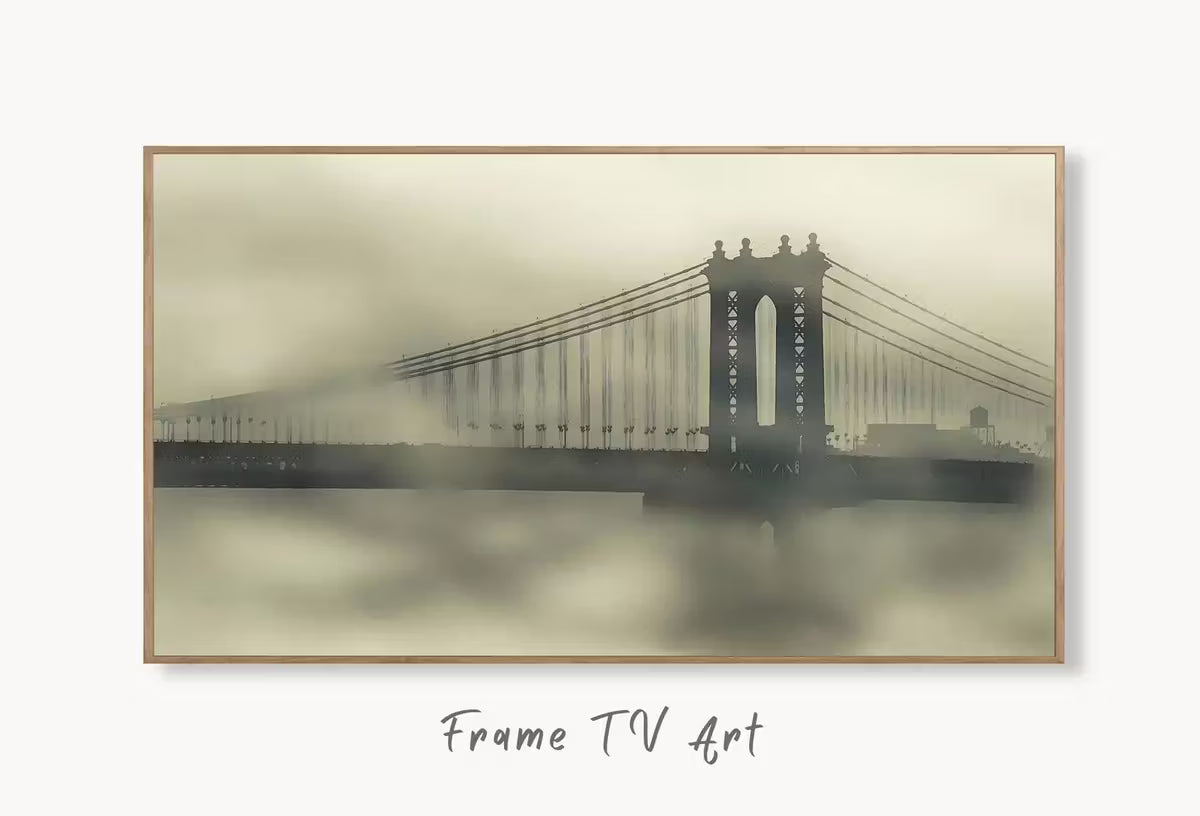 Samsung Frame TV Art 4K Brooklyn Bridge Morning Mist New York City Digital Art. Instant Download Art for TV, Artwork for The Frame TV – Frame TV  Art