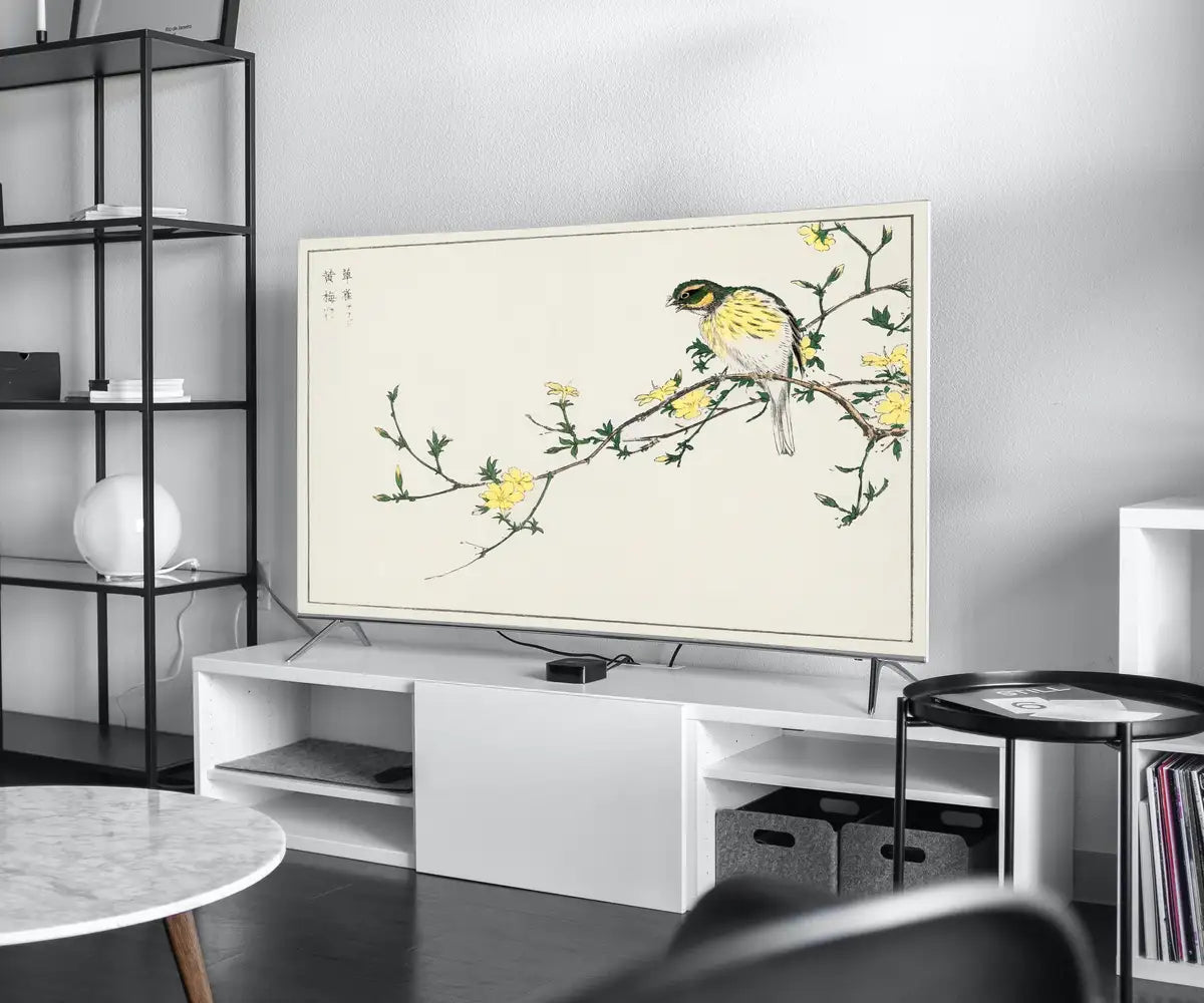Detail view of artwork from Samsung Frame TV Art 4K Bunting on Tree Vintage Japanese Wall Art. Instant Download Antique Japanese Art for the Frame TV. Vintage Wall Art. (variation 2)