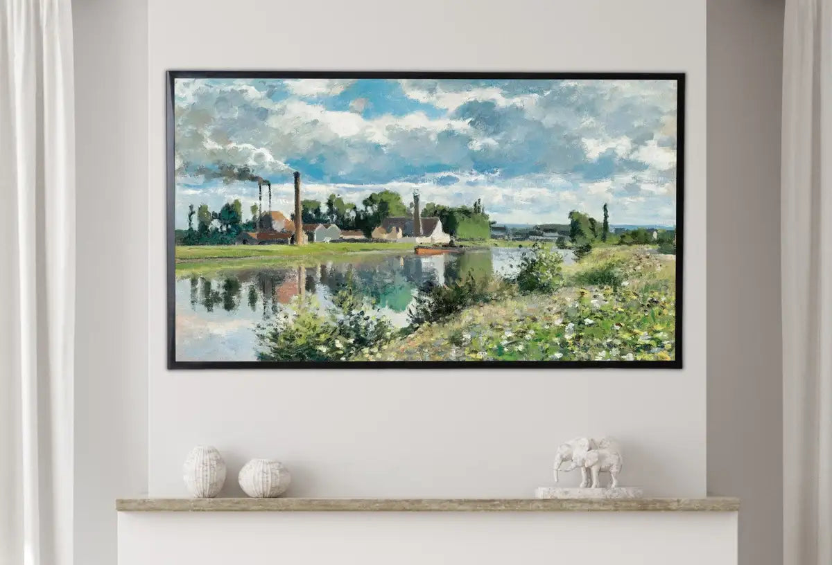 Detail view of artwork from Samsung Frame TV Art 4K Camille Pissarro The River Oise Famous Landscape Painting. Instant Download Vintage Art for Samsung Frame TV. TV Art. (variation 2)