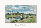 Samsung Frame TV Art 4K Camille Pissarro The River Oise Famous Landscape Painting. Instant Download Vintage Art for Samsung Frame TV. TV Art displayed on Samsung Frame TV on a living room wall.