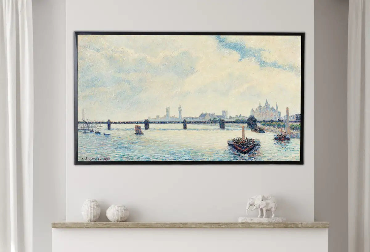 Detail view of artwork from Samsung Frame TV Art 4K Camille Pissarro Vintage London Landscape Painting. Instant Download Vintage Art for Samsung Frame TV. London TV Art. (variation 2)