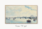 Samsung Frame TV Art 4K Camille Pissarro Vintage London Landscape Painting. Instant Download Vintage Art for Samsung Frame TV. London TV Art displayed on Samsung Frame TV on a living room wall.