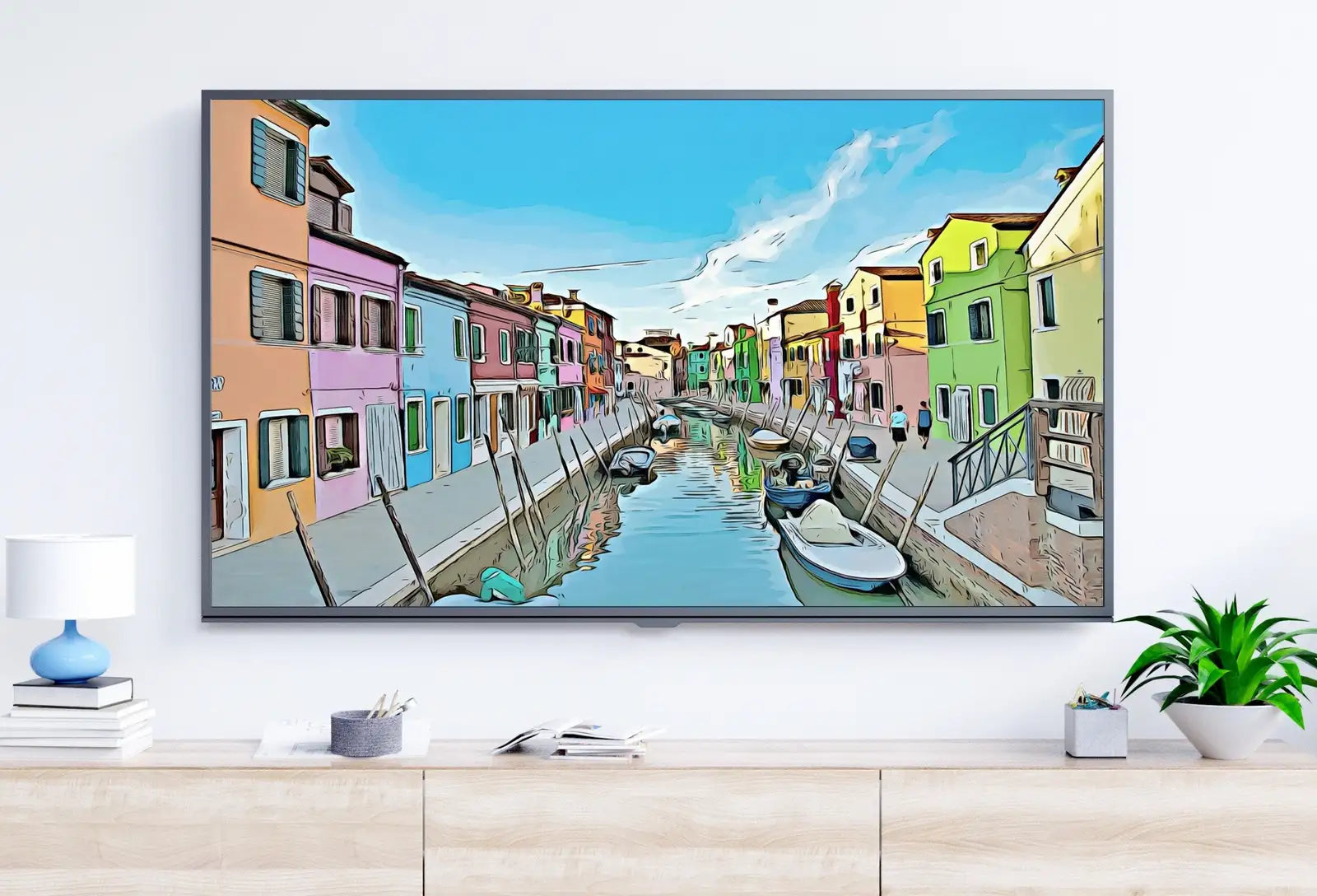 Included artwork preview showing first selection of artworks from Samsung Frame TV Art 4K Case Colorate Burano, Venice Colorful Italy Art. Instant Download Venice Landscape for the Frame TV. Italy Decor.