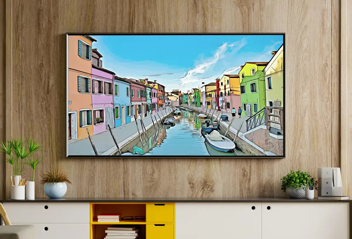 Detail view of artwork from Samsung Frame TV Art 4K Case Colorate Burano, Venice Colorful Italy Art. Instant Download Venice Landscape for the Frame TV. Italy Decor. (variation 2)