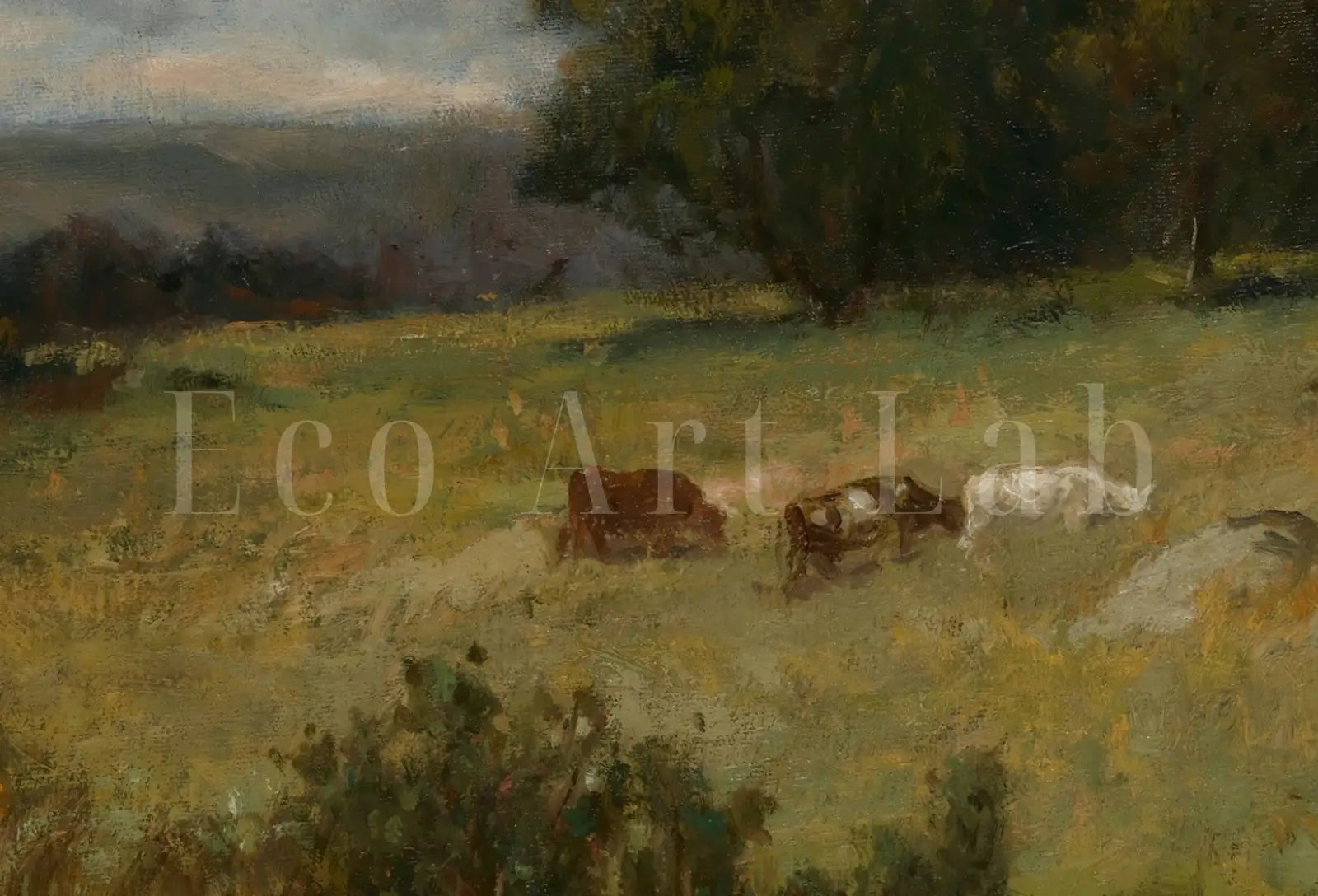 Included artwork preview showing first selection of artworks from Samsung Frame TV Art 4K Cattle Near Stream Vintage Landscape Painting. Instant Download. Rustic Art for Frame TV. Landscape Art for TV.