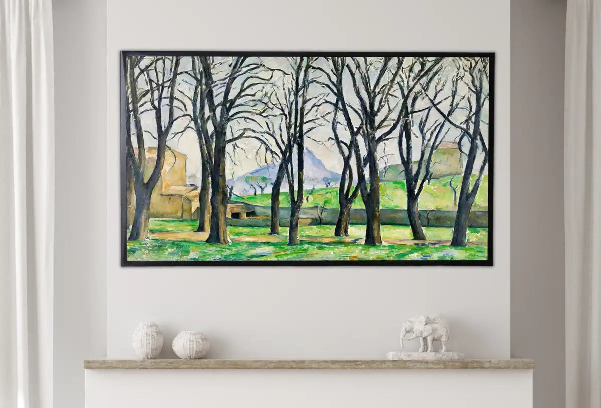 Detail view of artwork from Samsung Frame TV Art 4K Chestnut Trees Famous Paul Cézanne Painting. Instant Download Nature Landscape Wall Art for Frame TV. Vintage Art. (variation 2)