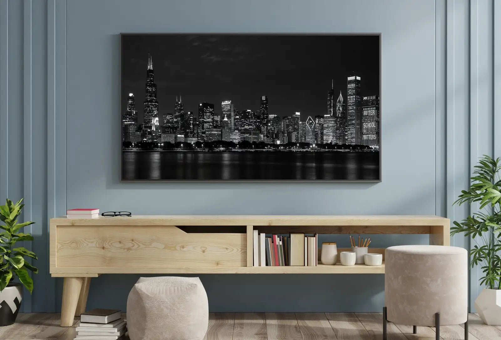 Art Frame TV 4K, skyline de Chicago la nuit, art mural. Téléchargement instantané de photographie de Chicago pour The Frame TV. Décor de skyline de Chicago