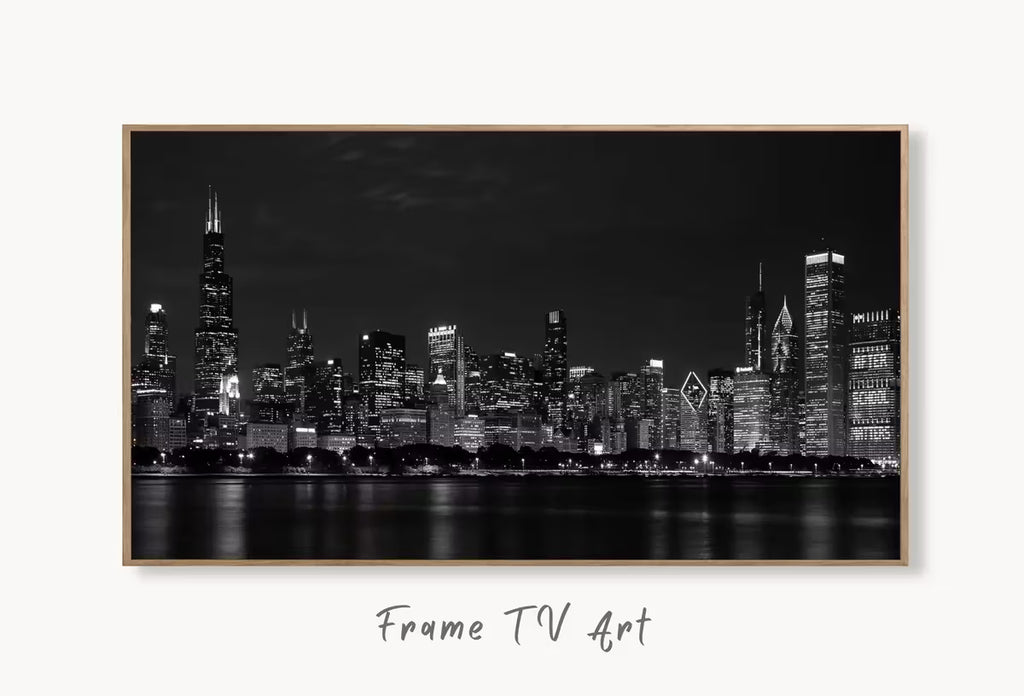 Samsung Frame TV Art 4K Chicago Skyline at Night Wall Art. Instant Download Chicago Photography Art for the Frame TV. Chicago Skyline Decor – Frame TV  Art