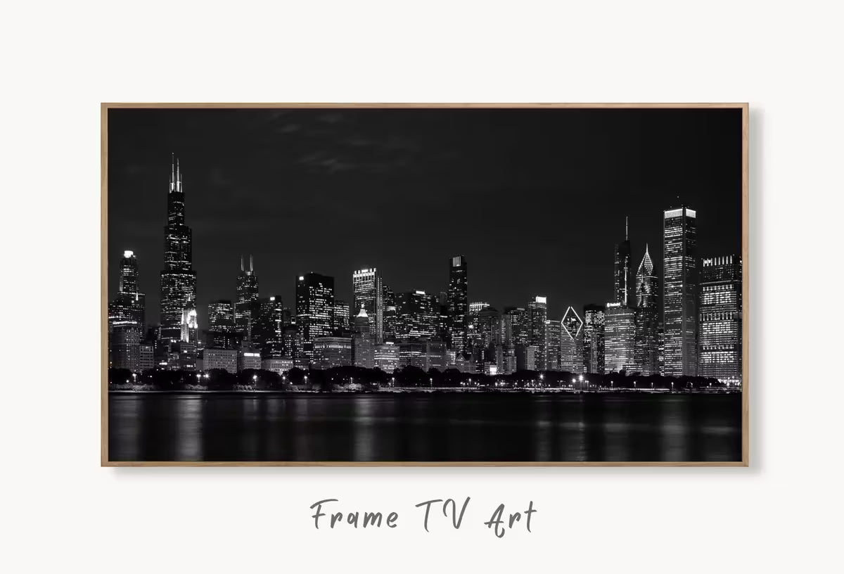 Samsung Frame TV Art 4K Chicago Skyline at Night Wall Art. Instant Download Chicago Photography Art for the Frame TV. Chicago Skyline Decor – Frame TV  Art