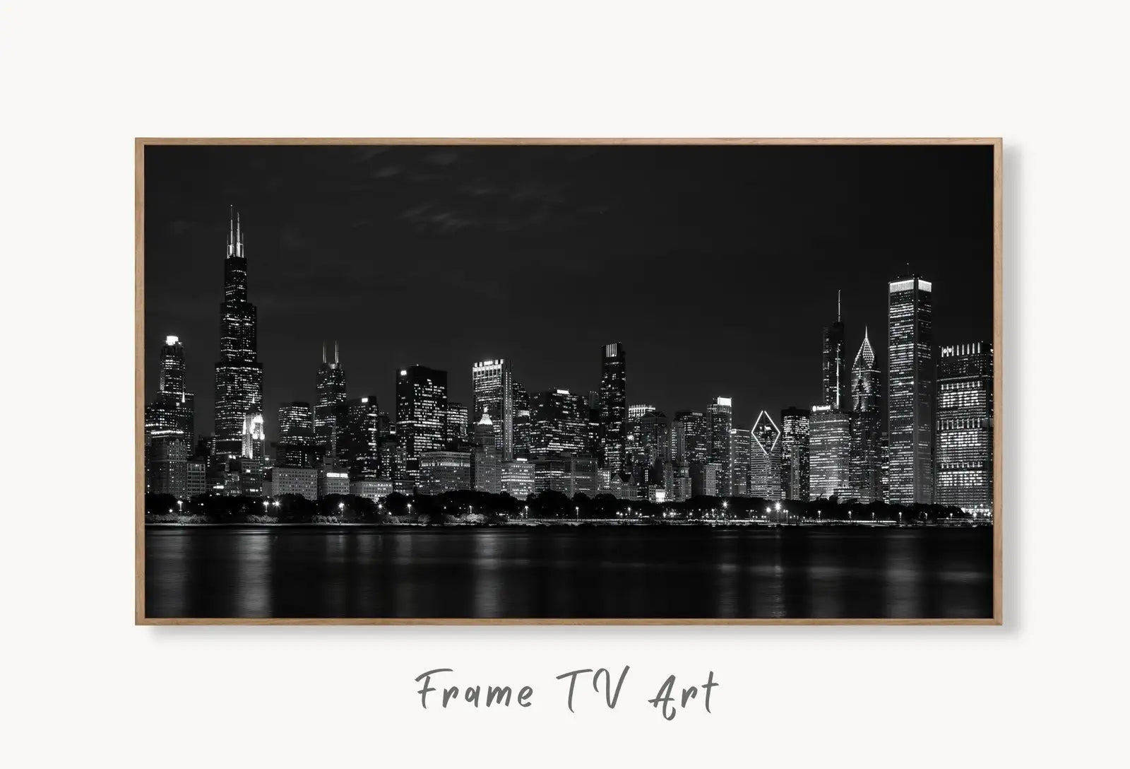 Art Frame TV 4K, skyline de Chicago la nuit, art mural. Téléchargement instantané de photographie de Chicago pour The Frame TV. Décor de skyline de Chicago