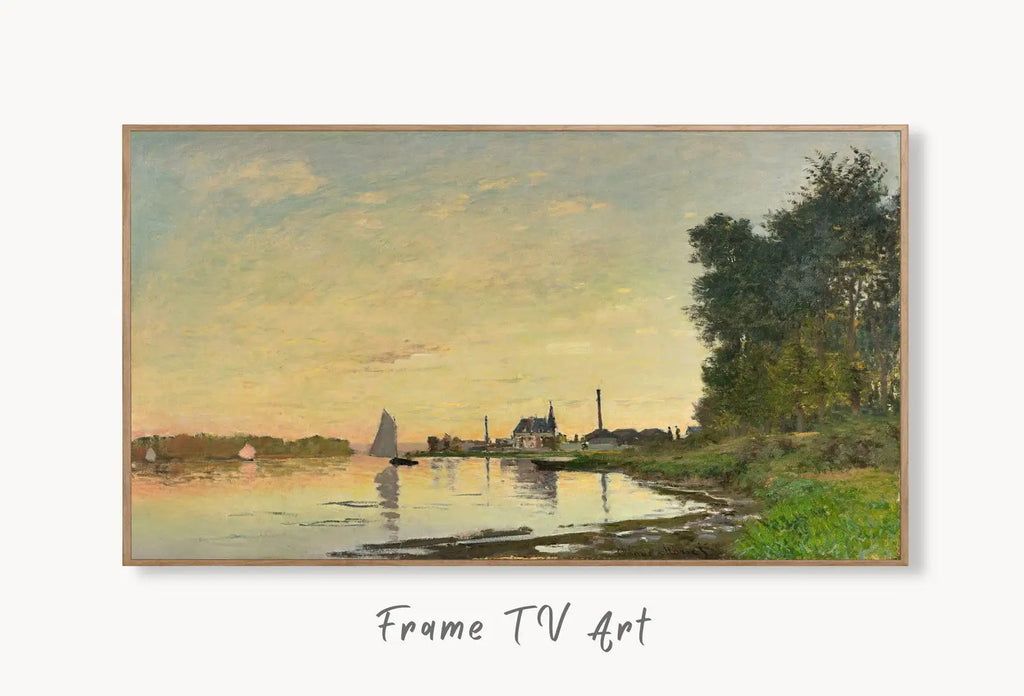 Samsung Frame TV Art 4K Claude Monet Argenteuil Late Afternoon Famous Painting. Instant Download Vintage Art for Samsung Frame TV. displayed on Samsung Frame TV on a living room wall.