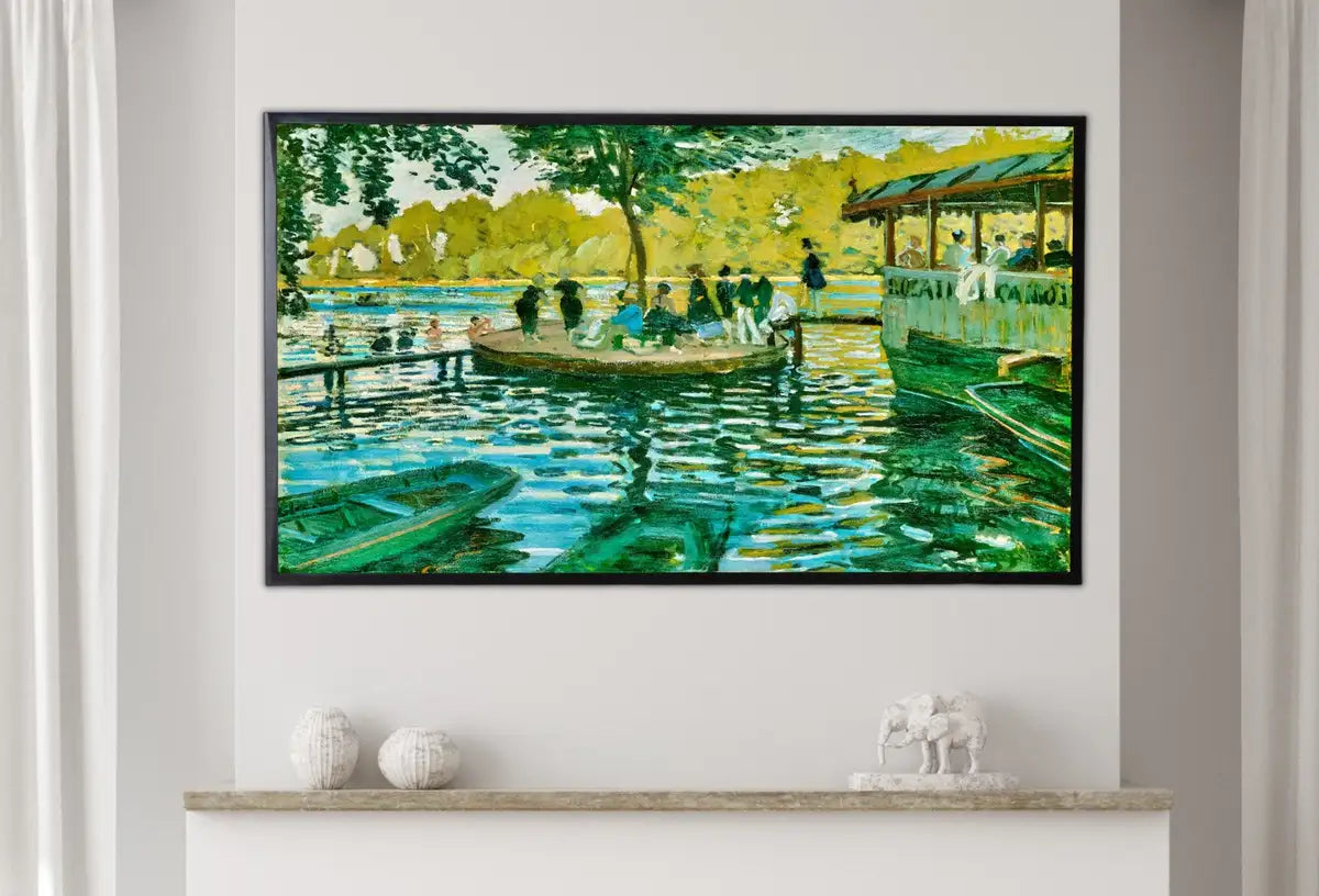 Detail view of artwork from Samsung Frame TV Art 4K Claude Monet La Grenouillère Famous Painting. Instant Download Vintage Art for Samsung Frame TV. Monet Art for TV. (variation 2)