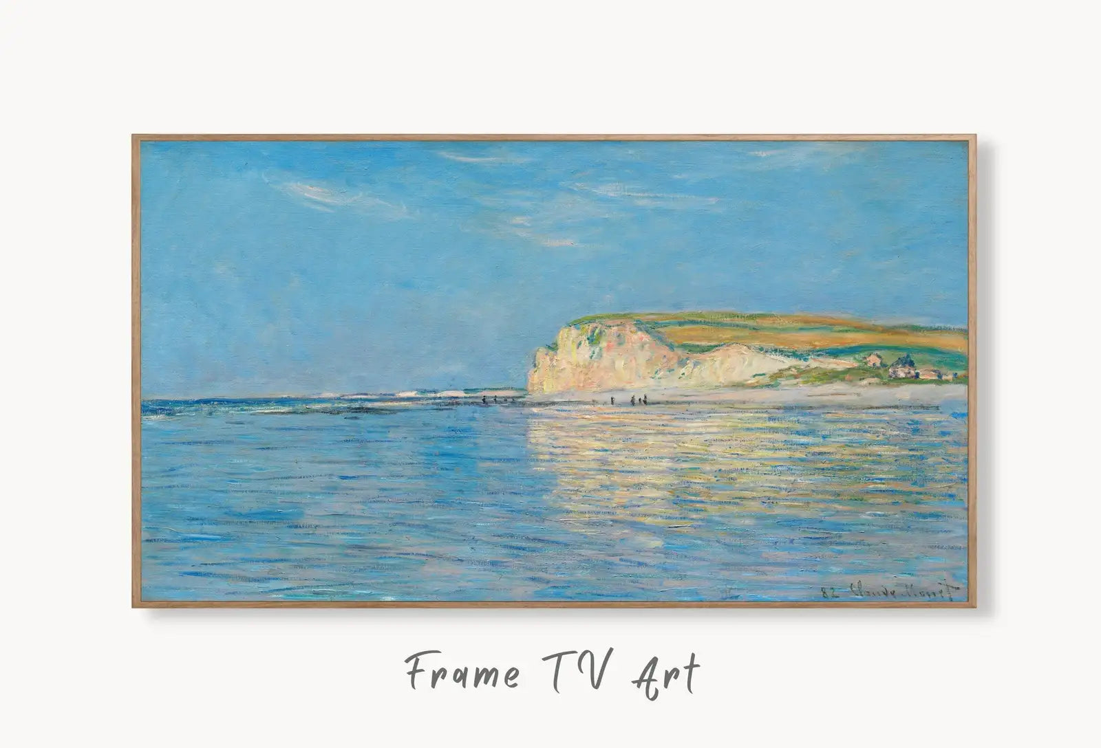 Samsung Frame TV Art 4K Claude Monet Low Tide at Pourville Famous Painting. Instant Download. Vintage Art for Samsung Frame TV. Art for TV displayed on Samsung Frame TV on a living room wall.