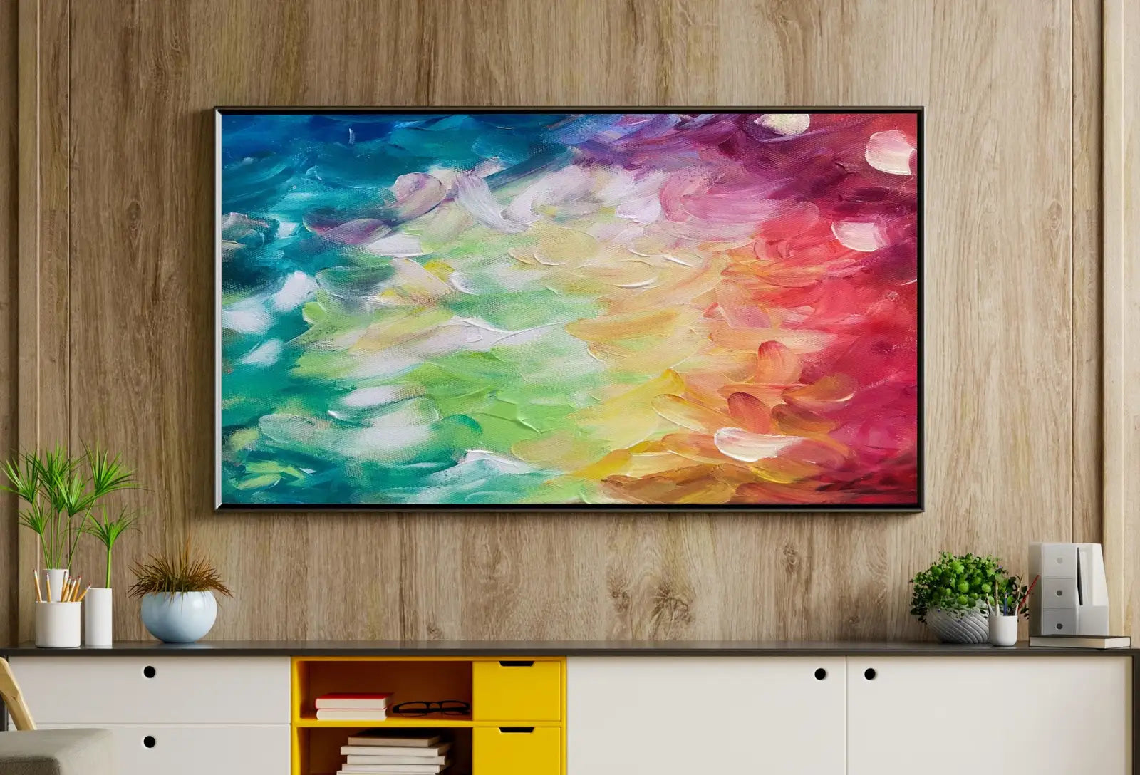 Detail view of artwork from Samsung Frame TV Art 4K, Colorful Abstract Canvas Painting. Samsung Art TV, Digital Download for Samsung Frame, Abstract Decor Frame TV Art. (variation 1)