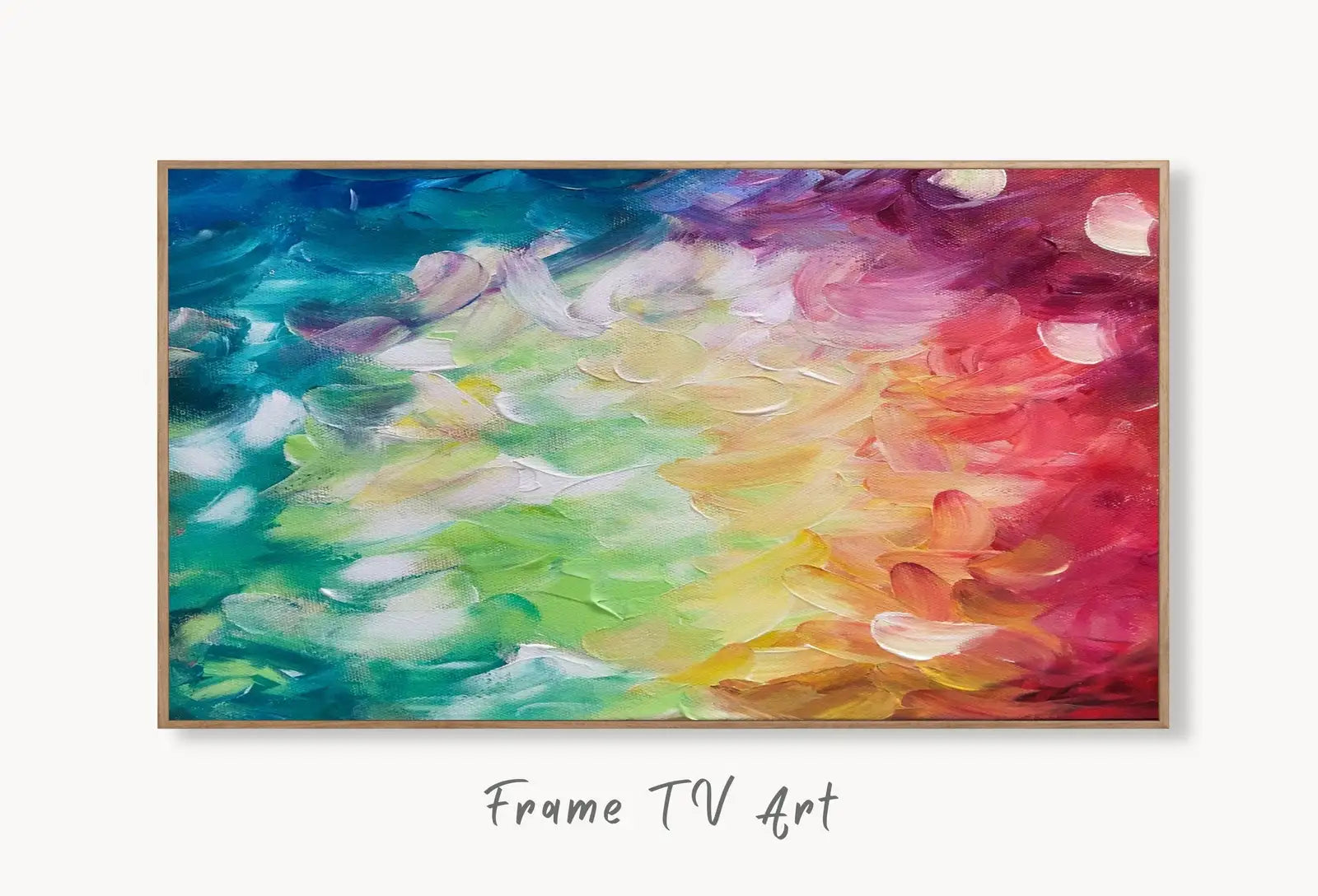 Samsung Frame TV Art 4K, Colorful Abstract Canvas Painting. Samsung Art TV, Digital Download for Samsung Frame, Abstract Decor Frame TV Art displayed on Samsung Frame TV on a living room wall.