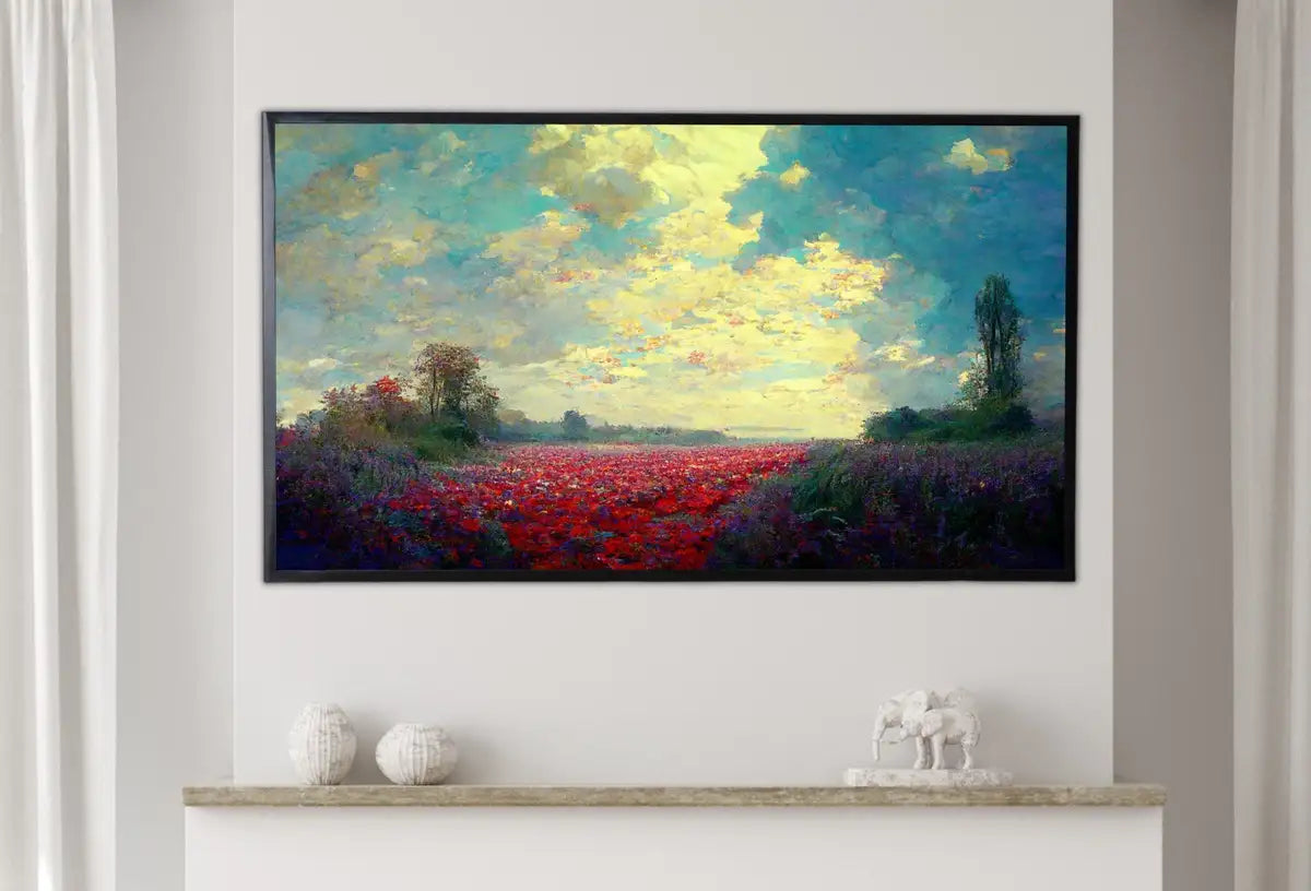 Detail view of artwork from Samsung Frame TV Art 4K Colorful Flowers Field Monet Inspired Digital Painting. Instant Download Landscape Art for Frame TV. Botanical Art. (variation 2)
