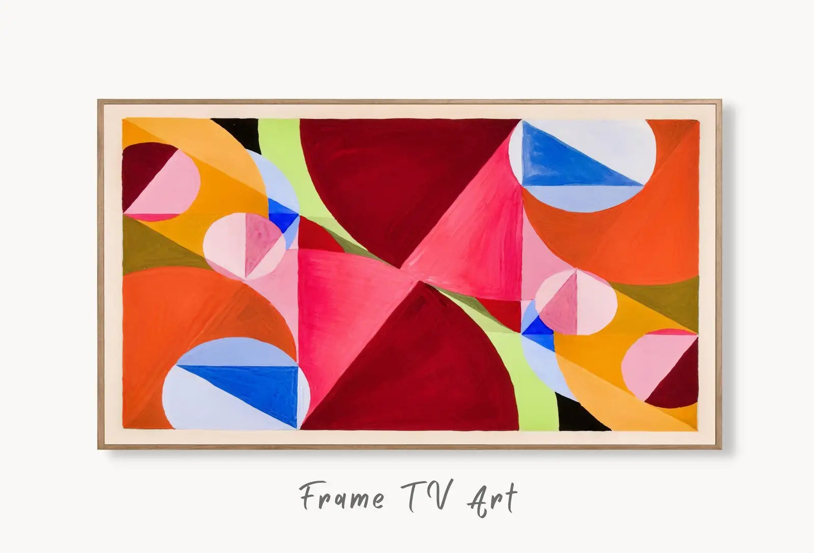 Samsung Frame TV Art 4K Colorful Geometric Abstract Art. Instant Download Vintage Abstract Watercolor Painting. Art for Frame TV displayed on Samsung Frame TV on a living room wall.