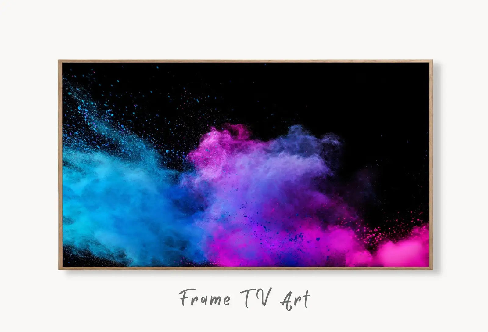 Samsung Frame TV Art 4K Colorful Smoke Abstract Modern Decor. Instant Download Color Splash Abstract Painting. Minimalist Art for Frame TV displayed on Samsung Frame TV on a living room wall.