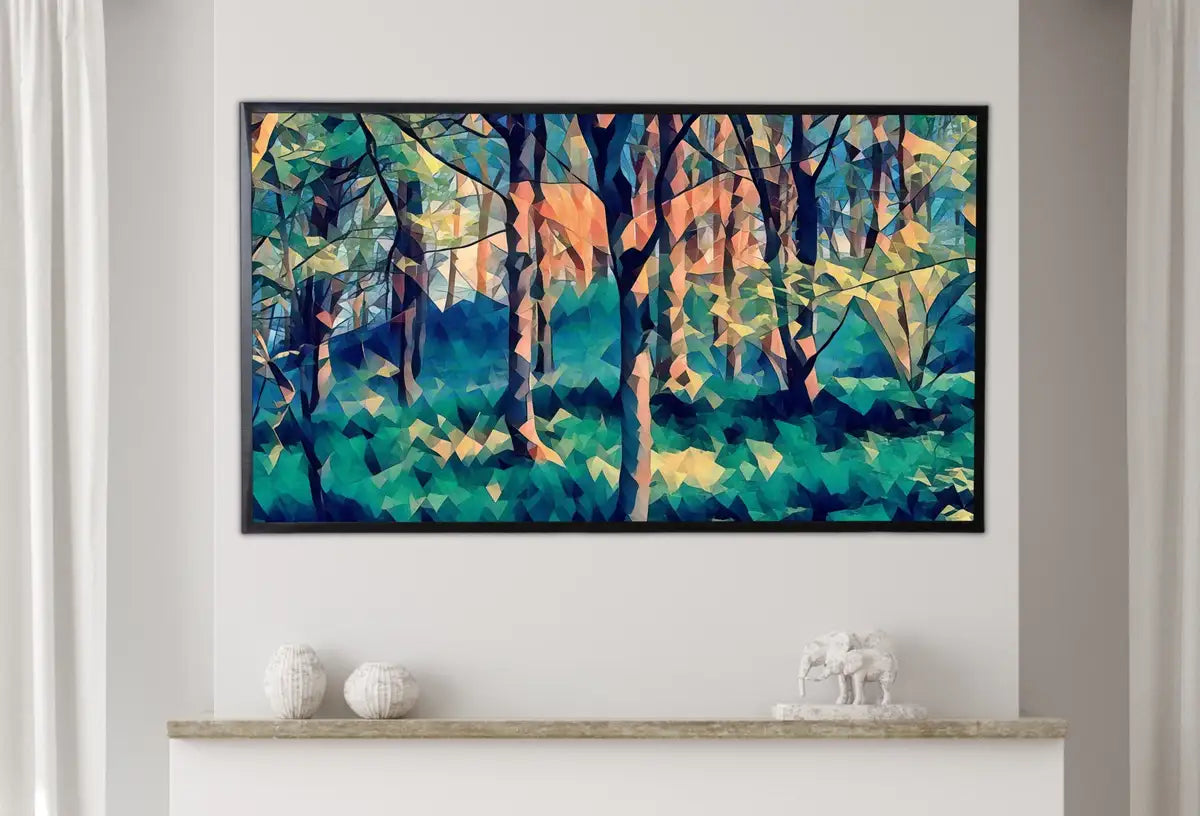 Detail view of artwork from Samsung Frame TV Art 4K Colorful Spring Forest. Landscape Digital Painting. Instant Download. Spring Art for Samsung Frame TV. Art for TV. (variation 2)