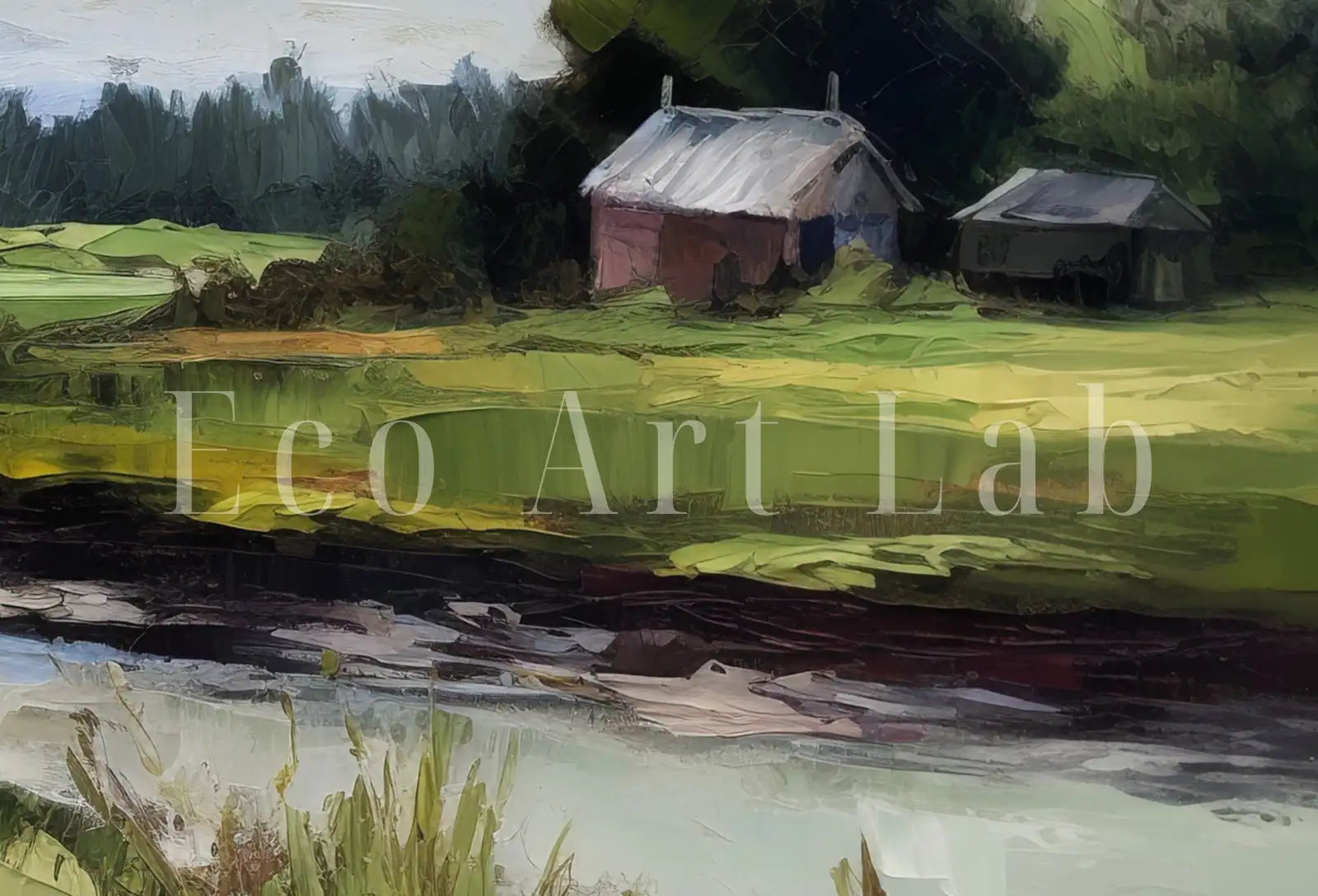 Detail view of artwork from Samsung Frame TV Art 4K Country Vintage Style Landscape Painting. Instant Download. Rustic Meadow Vintage Painting. Art for the Frame TV. (variation 1)