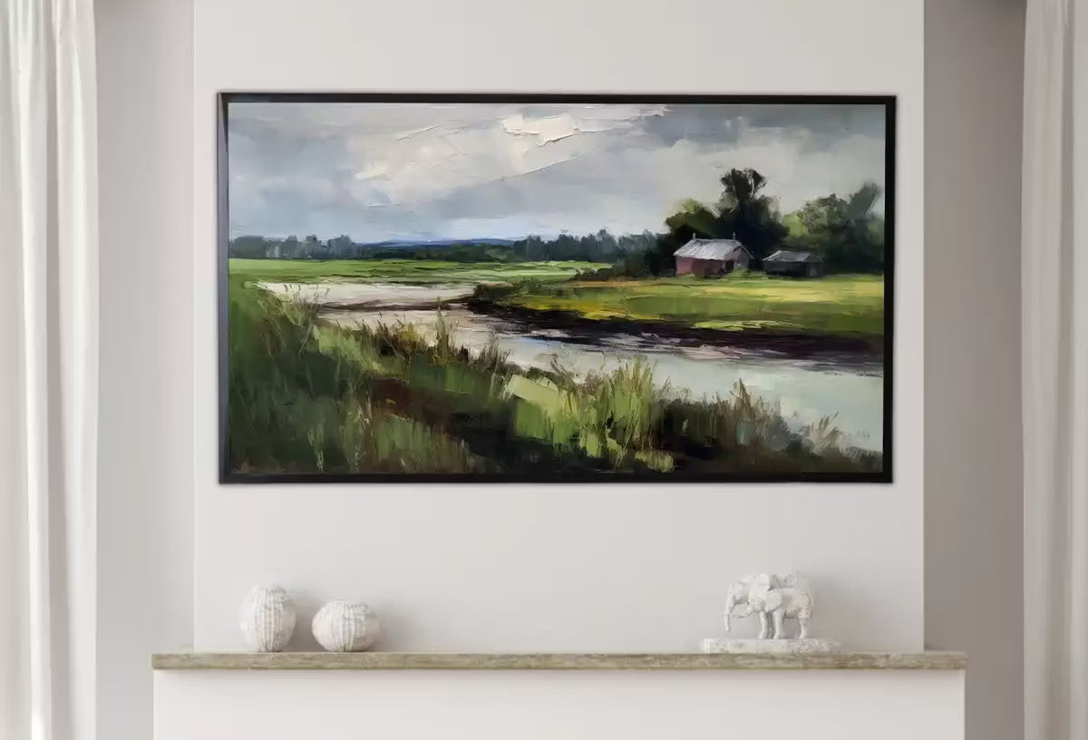 Samsung Frame TV Art 4K Country Vintage Style Landscape Painting. Instant Download. Rustic Meadow Vintage Painting. Art for the Frame TV – Frame TV  Art