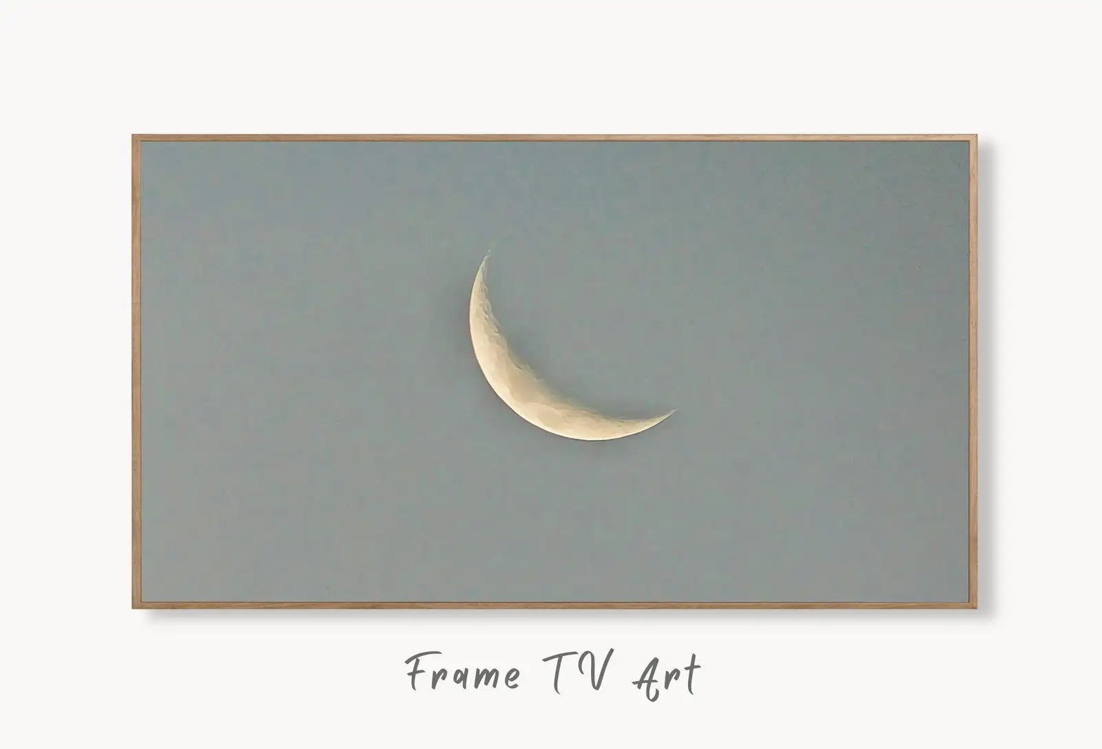 Samsung Frame TV Art 4K Crescent Moon Celestial Wall Decor Digital Painting. Instant Download Moon Phase Wall Art for Frame TV. Art for TV displayed on Samsung Frame TV on a living room wall.