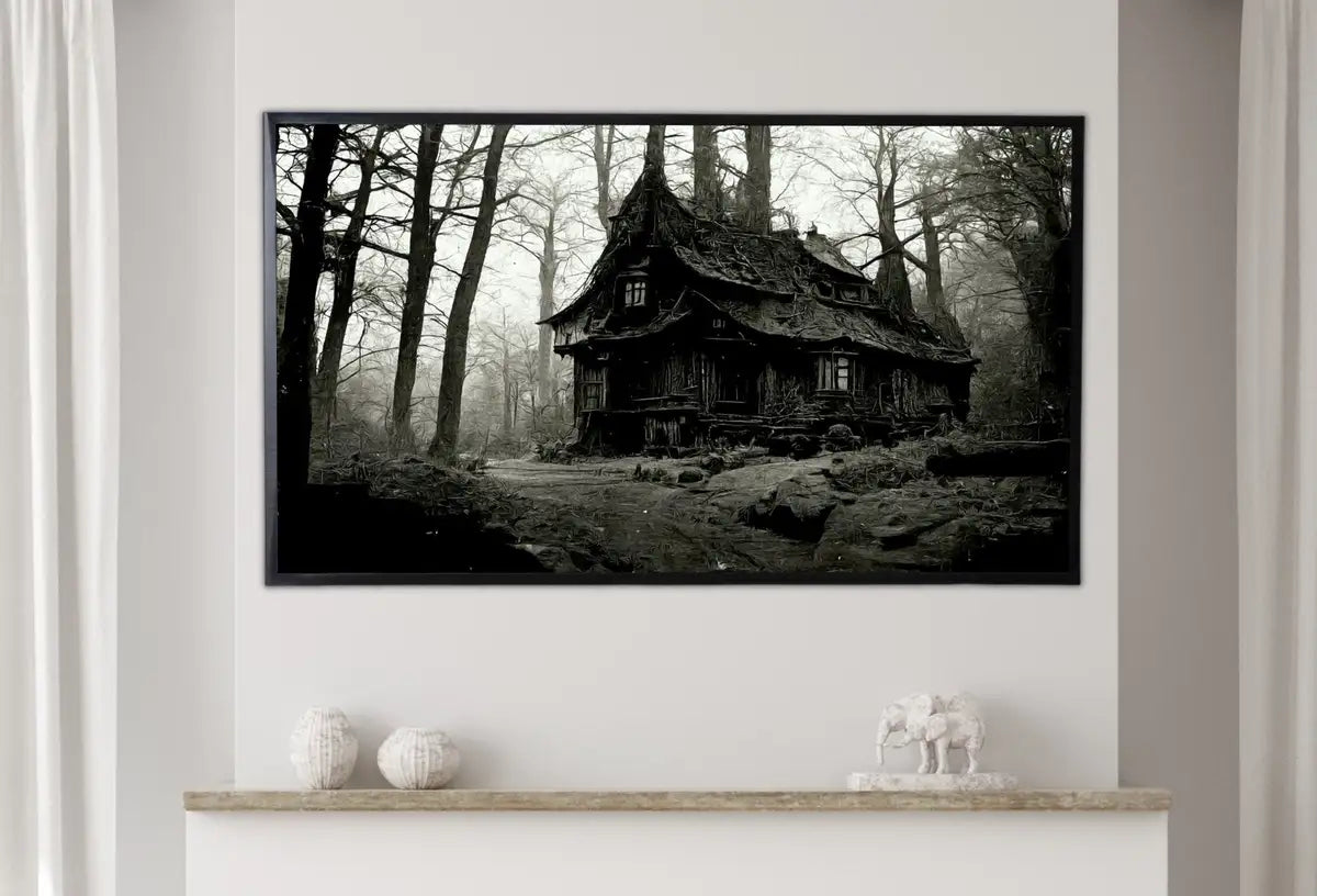 Detail view of artwork from Samsung Frame TV Art 4K Dark Creepy Abandoned Haunted House Landscape. Instant Download. Scary Frame TV Art. Art for the Samsung Frame TV. (variation 2)