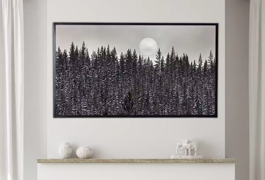 Samsung Frame TV Art 4K Dark Forest & Moon Landscape Nature Wall Art. Instant Download Forest Digital Art. Pine Trees Art for Frame TV – Frame TV  Art