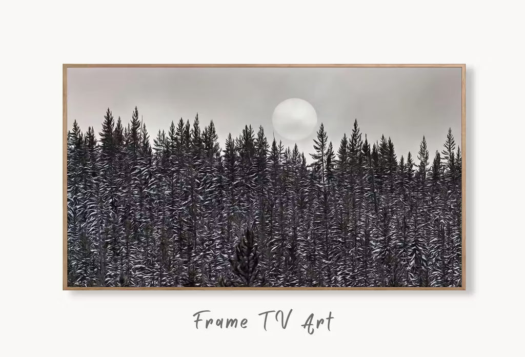 Samsung Frame TV Art 4K Dark Forest & Moon Landscape Nature Wall Art. Instant Download Forest Digital Art. Pine Trees Art for Frame TV – Frame TV  Art