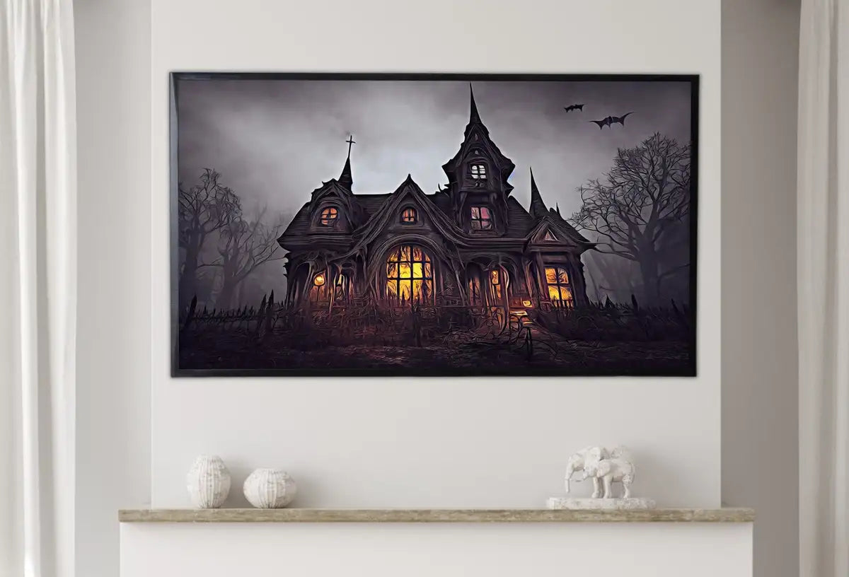 Detail view of artwork from Samsung Frame TV Art 4K Dark Gothic Haunted Mansion. Creepy Horror Instant Download. Scary Frame TV Art. Spooky Art for the Samsung Frame TV. (variation 2)