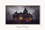 Samsung Frame TV Art 4K Dark Gothic Haunted Mansion. Creepy Horror Instant Download. Scary Frame TV Art. Spooky Art for the Samsung Frame TV displayed on Samsung Frame TV on a living room wall.