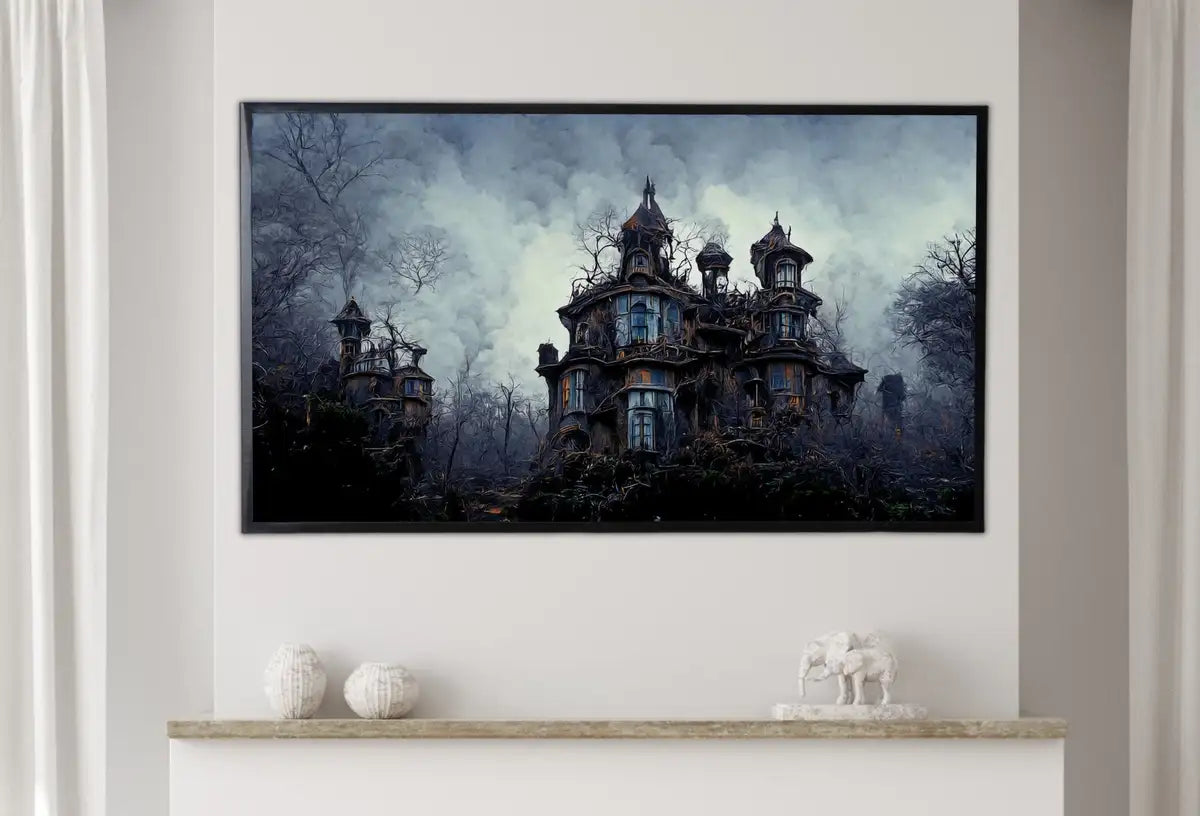 Detail view of artwork from Samsung Frame TV Art 4K Dark Haunted Mansion. Creepy Horror Gothic Instant Download. Scary Frame TV Art. Spooky Art for the Samsung Frame TV. (variation 2)