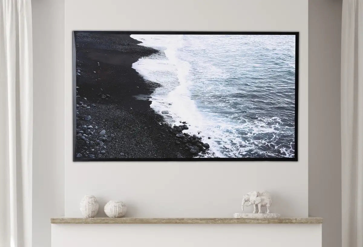 Detail view of artwork from Samsung Frame TV Art 4K, Dark Sand Ocean Coastal Wall Decor. Samsung Art TV Digital Download for Samsung Frame, Beach Landscape Frame TV Art. (variation 2)