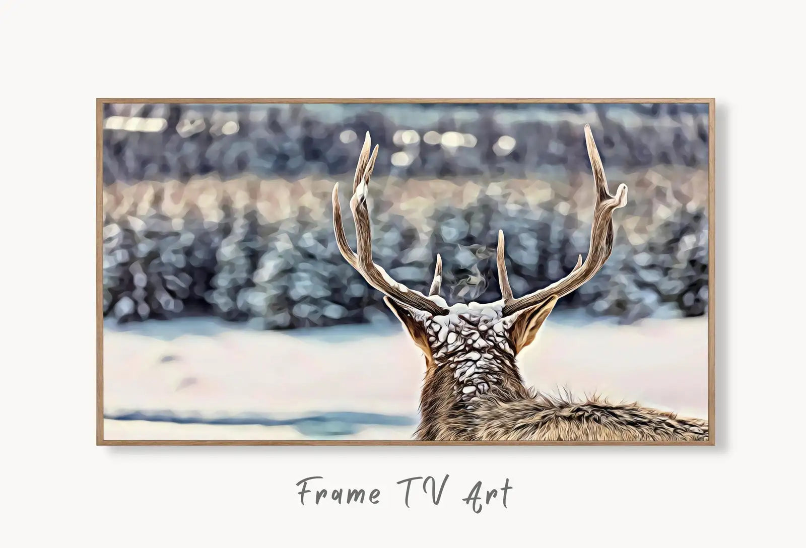 Samsung Frame TV Art 4K Deer Antlers, Snowy Winter Scene Digital Painting. Instant Download Deer Head Art for Smart TV. Nature Art for TV – Frame TV Digital Download Art – Digital Download