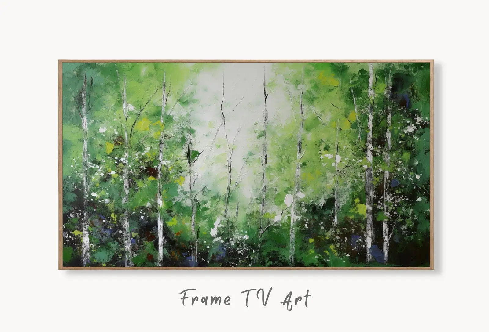 Samsung Frame TV Art 4K Dense Forest Abstract Textured Landscape Painting. Instant Download. Forest Art for Samsung Frame TV. Art for TV displayed on Samsung Frame TV on a living room wall.