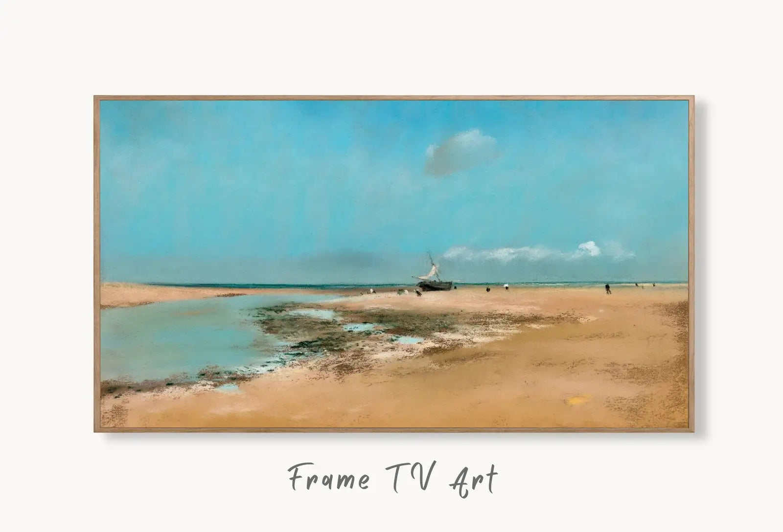 Samsung Frame TV Art 4K Edgar Degas Beach at Low Tide Painting. Instant Download Famous Vintage Art for the Samsung Frame TV. Degas Art displayed on Samsung Frame TV on a living room wall.