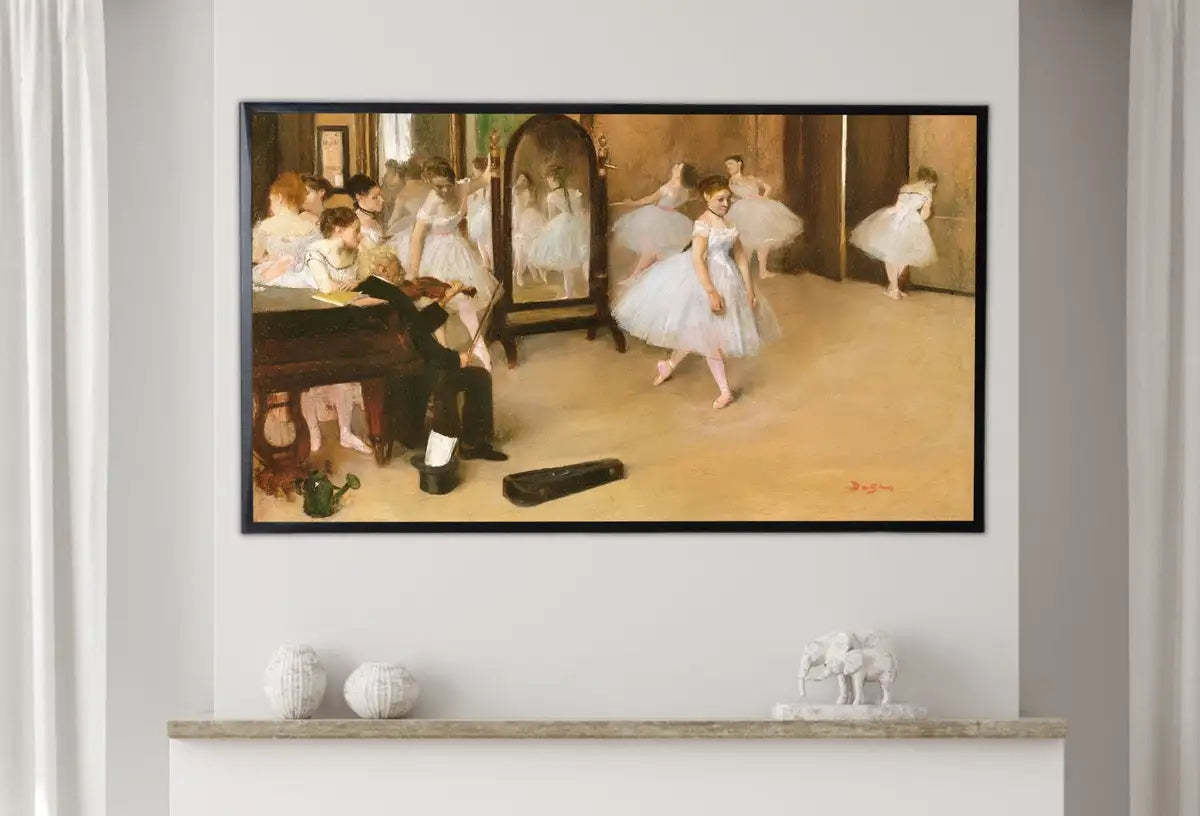 Detail view of artwork from Samsung Frame TV Art 4K Edgar Degas The Dancing Class Famous Ballet Painting. Antique Classic Ballerina Wall Art for Frame TV. Downloadable. (variation 2)