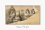Samsung Frame TV Art 4K Egyptian Temple Ancient Egyptian Gods Mythology Wall Art. Instant Download Antique Vintage Egyptian Art for Frame TV displayed on Samsung Frame TV on a living room wall.