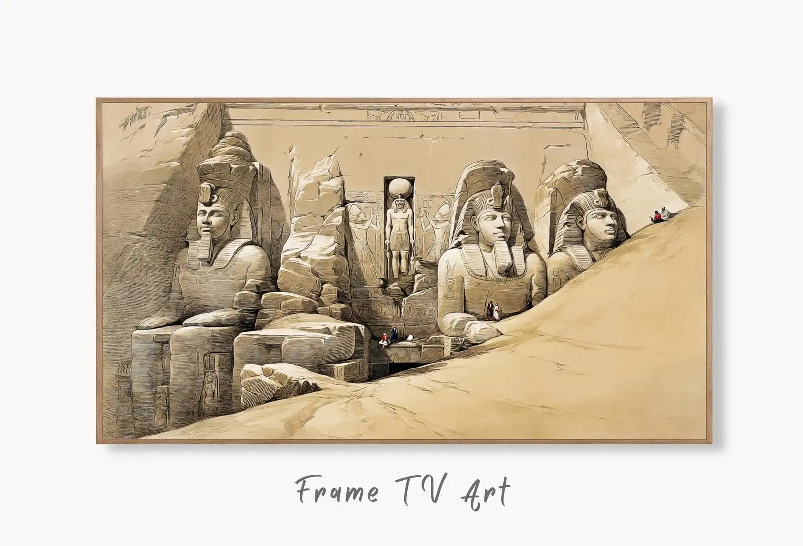 Samsung Frame TV Art 4K Egyptian Temple Ancient Egyptian Gods Mythology Wall Art. Instant Download Antique Vintage Egyptian Art for Frame TV displayed on Samsung Frame TV on a living room wall.
