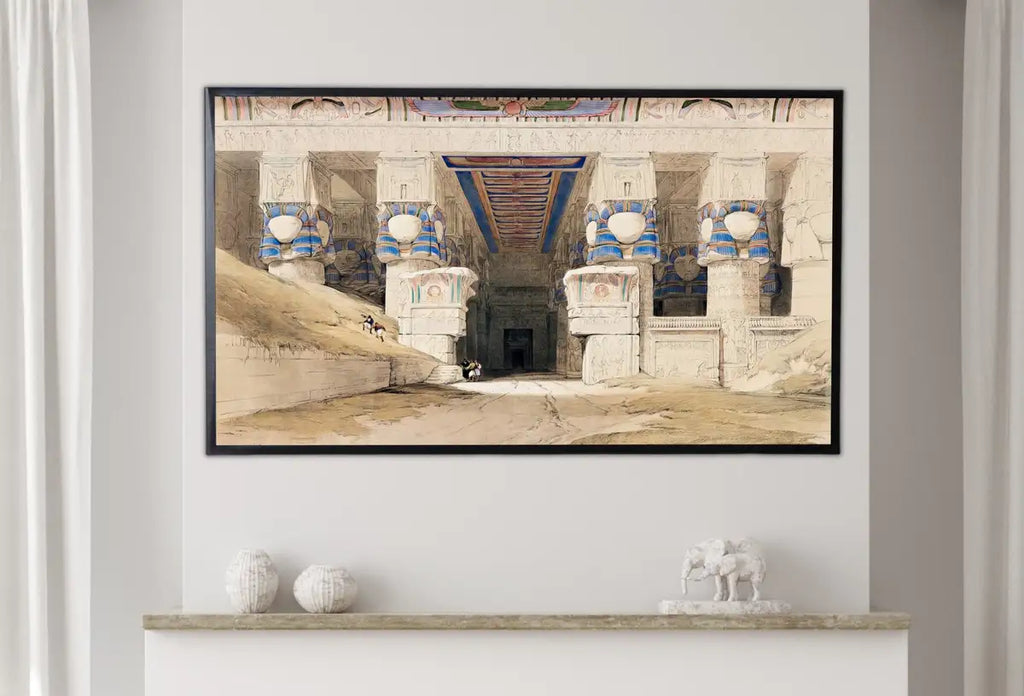 Detail view of artwork from Samsung Frame TV Art 4K Egyptian Temple Exterior Wall Art. Instant Download Vintage Egyptian Mythology Architecture Art for Frame TV. (variation 2)